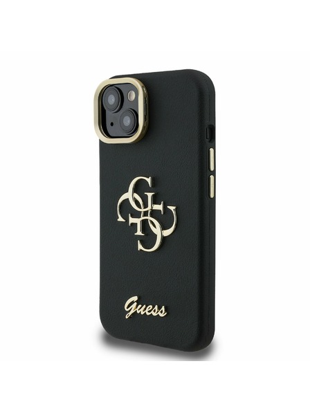 Guess Guess PU Strukturirano 4G Logo Stojalo Okvir kamere Zadnji pokrov za iPhone 15 Black