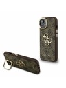 Guess Guess PU 4G Metal Logo Stojalo Okvir kamere Zadnji pokrov za iPhone 15 Brown