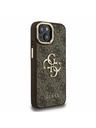 Guess Guess PU 4G Metal Logo Stojalo Okvir kamere Zadnji pokrov za iPhone 15 Brown