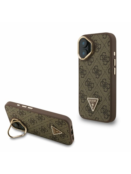 Guess Guess PU 4G Strass Trikotni Logo Stojalo Okvir kamere MagSafe Zadnji pokrov za iPhone 16 Brown