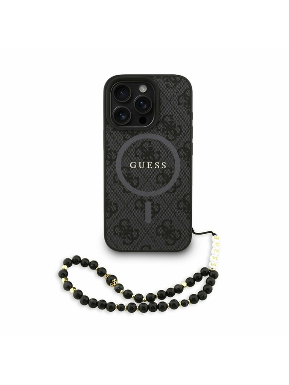 Guess Guess PU Usnje 4G Barvni obroč Trak MagSafe Zadnji pokrov za iPhone 16 Pro Black