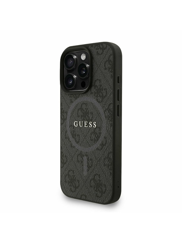 Guess Guess PU Usnje 4G Barvni obroč Trak MagSafe Zadnji pokrov za iPhone 16 Pro Black
