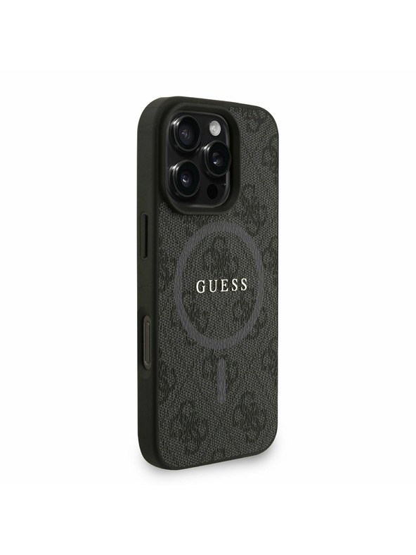 Guess Guess PU Usnje 4G Barvni obroč Trak MagSafe Zadnji pokrov za iPhone 16 Pro Black
