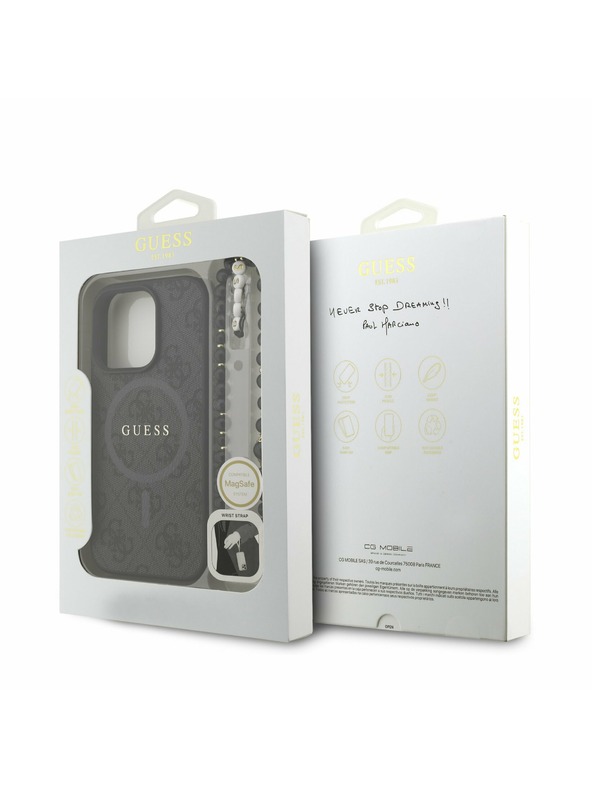 Guess Guess PU Usnje 4G Barvni obroč Trak MagSafe Zadnji pokrov za iPhone 16 Pro Black