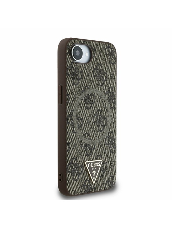 Guess Guess PU 4G Strass Trikotni Metal Logo Zadnji pokrov za iPhone 16e Brown