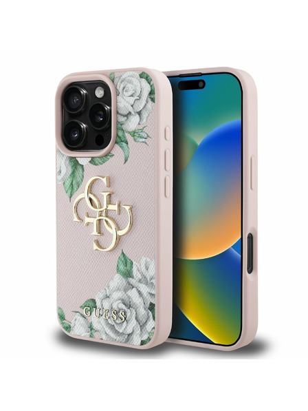 Guess Guess PU Strukturirano Vrtnice 4G Metal Logo Zadnji pokrov za iPhone 16 Pro Pink
