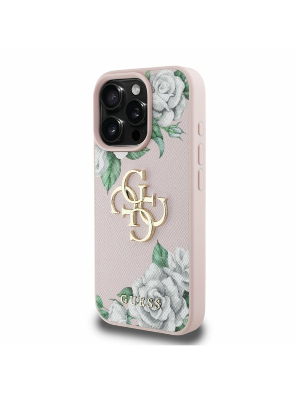 Guess Guess PU Strukturirano Vrtnice 4G Metal Logo Zadnji pokrov za iPhone 16 Pro Pink
