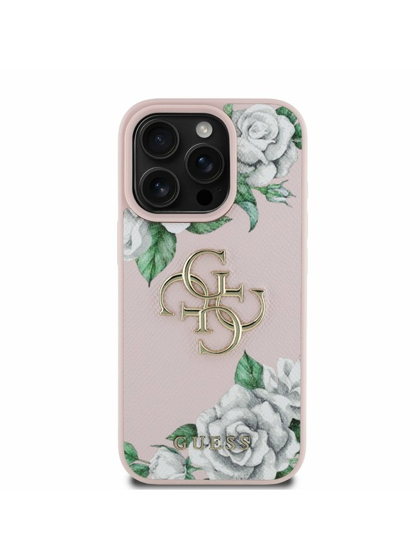 Guess Guess PU Strukturirano Vrtnice 4G Metal Logo Zadnji pokrov za iPhone 16 Pro Pink