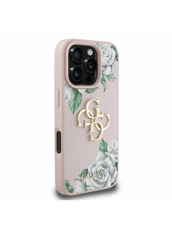 Guess Guess PU Strukturirano Vrtnice 4G Metal Logo Zadnji pokrov za iPhone 16 Pro Pink
