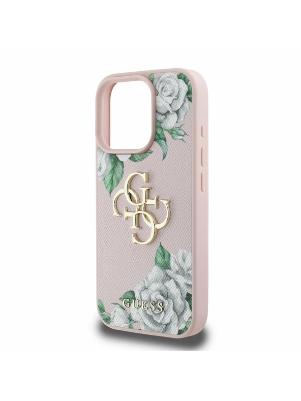 Guess Guess PU Strukturirano Vrtnice 4G Metal Logo Zadnji pokrov za iPhone 16 Pro Pink