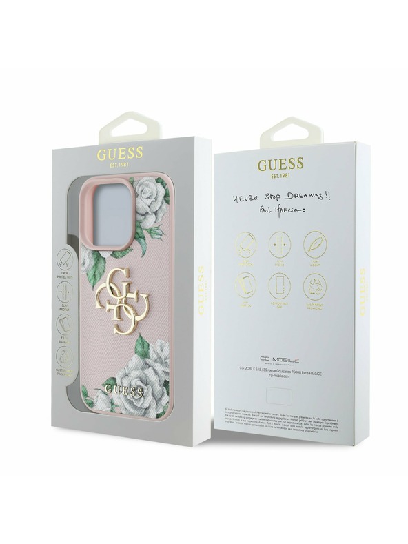 Guess Guess PU Strukturirano Vrtnice 4G Metal Logo Zadnji pokrov za iPhone 16 Pro Pink