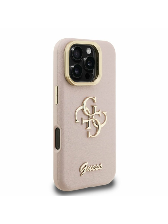 Guess Guess PU Strukturirano 4G Logo Stojalo Okvir kamere Zadnji pokrov za iPhone 16 Pro Pink