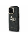 Guess Guess PU 4G Metal Logo Stojalo Okvir kamere Zadnji pokrov za iPhone 16 Pro Max Black