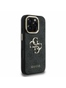 Guess Guess PU 4G Metal Logo Stojalo Okvir kamere Zadnji pokrov za iPhone 16 Pro Max Black