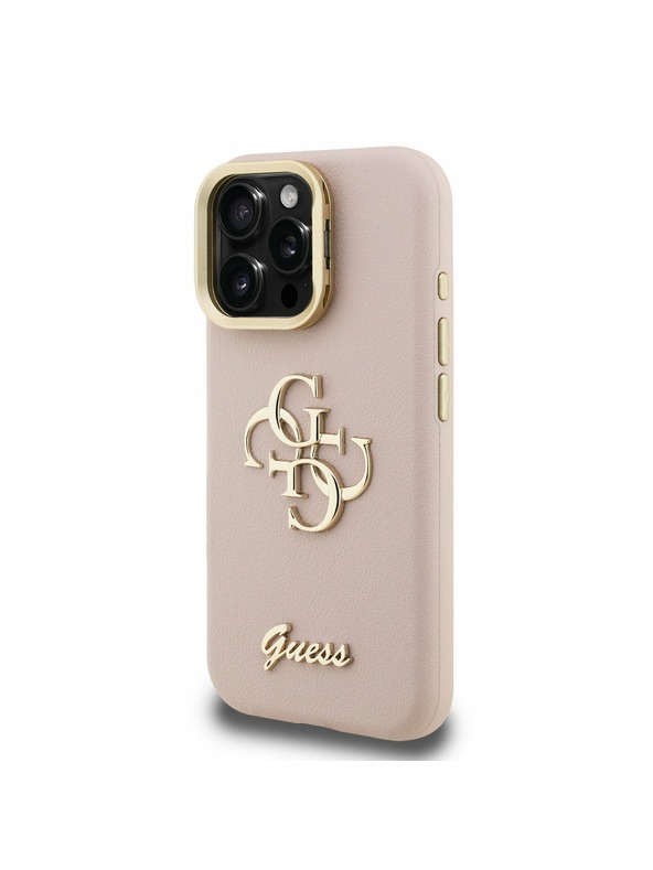 Guess Guess PU Strukturirano 4G Logo Stojalo Okvir kamere Zadnji pokrov za iPhone 15 Pro Max Pink