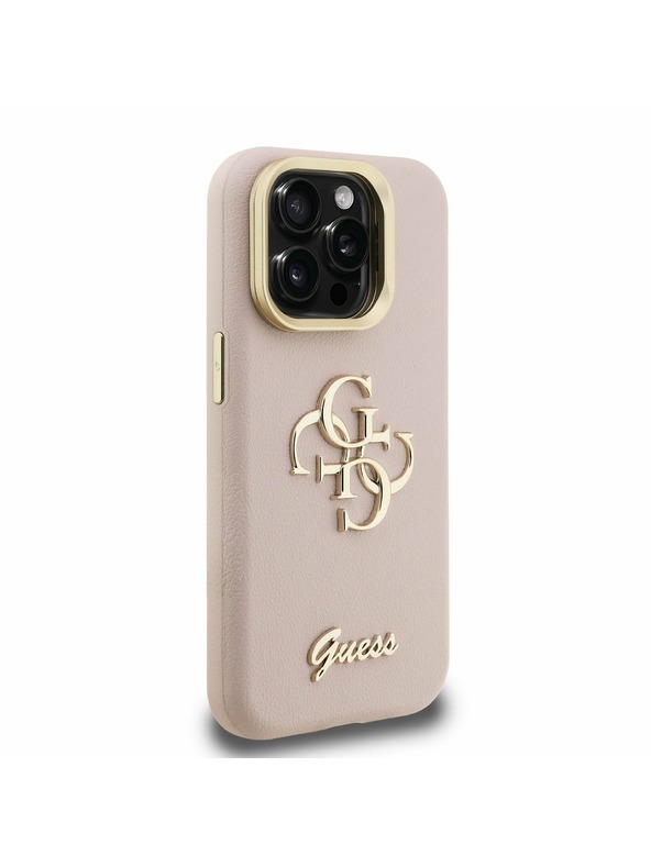 Guess Guess PU Strukturirano 4G Logo Stojalo Okvir kamere Zadnji pokrov za iPhone 15 Pro Max Pink