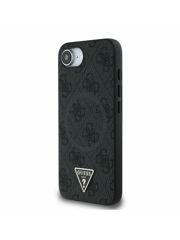 Guess Guess PU 4G Strass Trikotni Metal Logo Zadnji pokrov za iPhone 16e Black