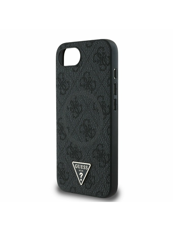 Guess Guess PU 4G Strass Trikotni Metal Logo Zadnji pokrov za iPhone 16e Black