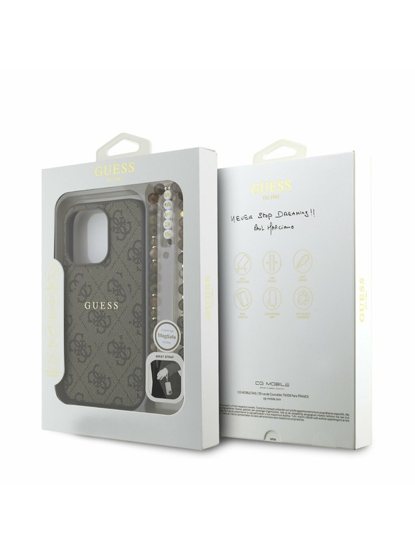 Guess Guess PU Usnje 4G Barvni obroč Trak MagSafe Zadnji pokrov za iPhone 15 Pro Max Brown