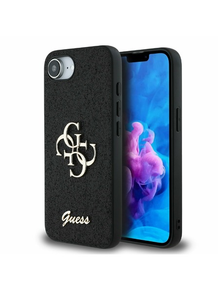 Guess Guess PU Fixed Glitter 4G Metal Logo Zadnji pokrov za iPhone 16e Black