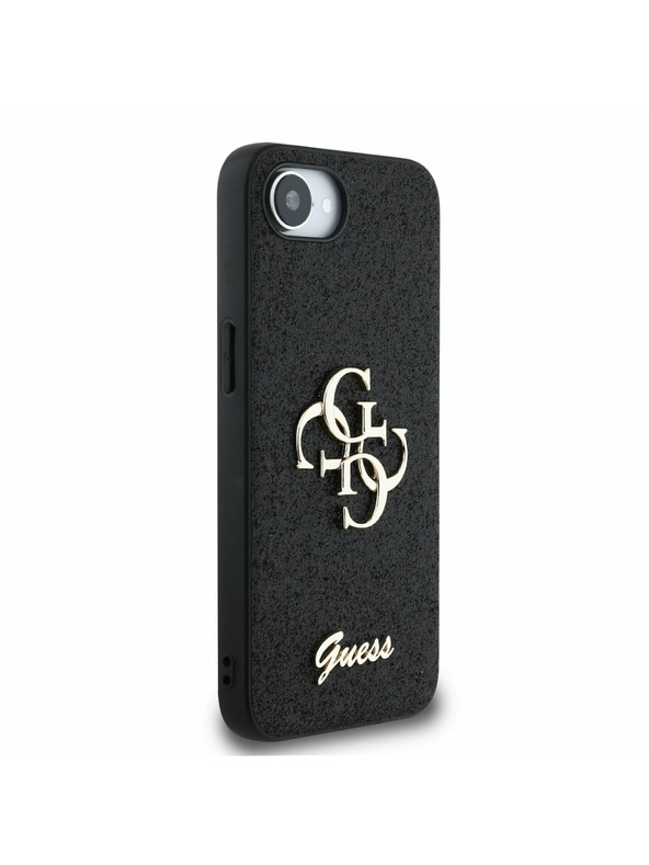 Guess Guess PU Fixed Glitter 4G Metal Logo Zadnji pokrov za iPhone 16e Black