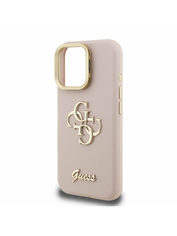 Guess Guess PU Strukturirano 4G Logo Stojalo Okvir kamere Zadnji pokrov za iPhone 16 Pro Max Pink
