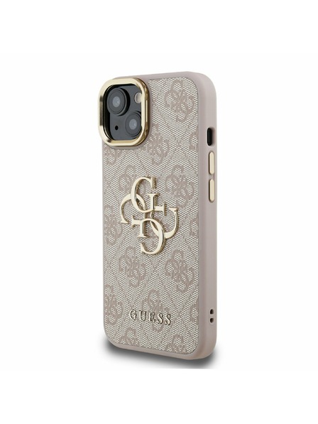 Guess Guess PU 4G Metal Logo Stojalo Okvir kamere Zadnji pokrov za iPhone 13 Pink