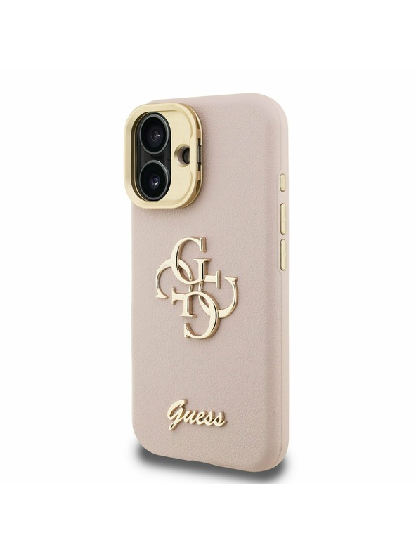 Guess Guess PU Strukturirano 4G Logo Stojalo Okvir kamere Zadnji pokrov za iPhone 16 Pink