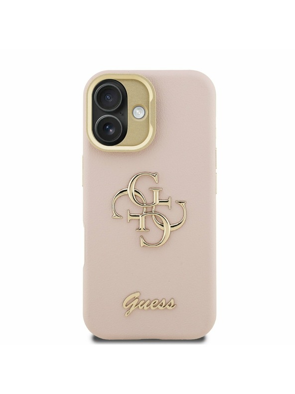 Guess Guess PU Strukturirano 4G Logo Stojalo Okvir kamere Zadnji pokrov za iPhone 16 Pink