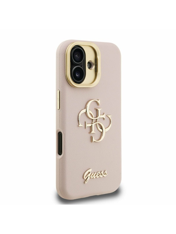 Guess Guess PU Strukturirano 4G Logo Stojalo Okvir kamere Zadnji pokrov za iPhone 16 Pink