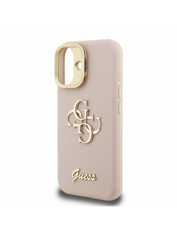 Guess Guess PU Strukturirano 4G Logo Stojalo Okvir kamere Zadnji pokrov za iPhone 16 Pink