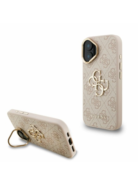 Guess Guess PU 4G Metal Logo Stojalo Okvir kamere Zadnji pokrov za iPhone 16 Pink