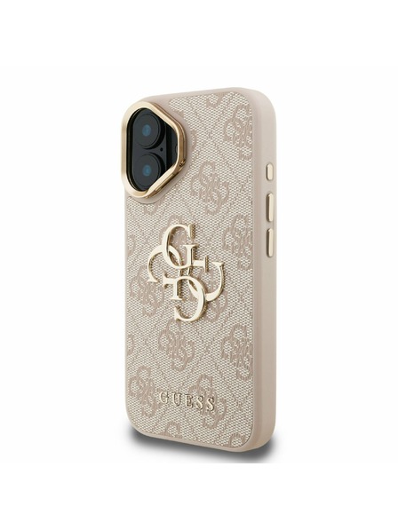 Guess Guess PU 4G Metal Logo Stojalo Okvir kamere Zadnji pokrov za iPhone 16 Pink