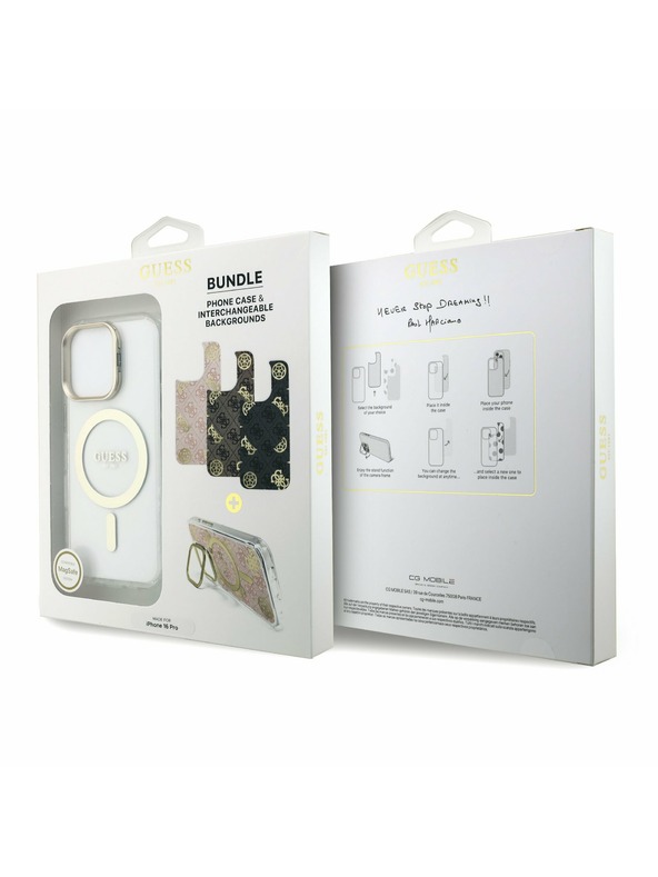 Guess Guess PC/TPU Elektroplastiran stojalo Okvir kamere MagSafe Zadnji pokrov z zamenljivim ozadjem za iPhone 16 Pro