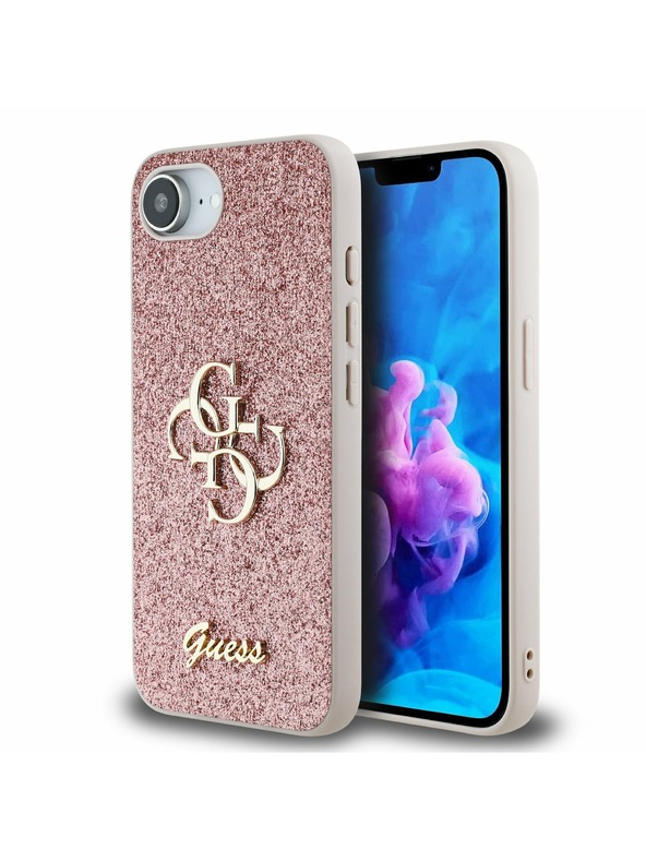 Guess Guess PU Fixed Glitter 4G Metal Logo Zadnji pokrov za iPhone 16e Pink
