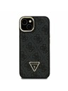 Guess Guess PU 4G Strass Trikotni Logo Stand Zadnji ovitek za kamero MagSafe za iPhone 14 Črn