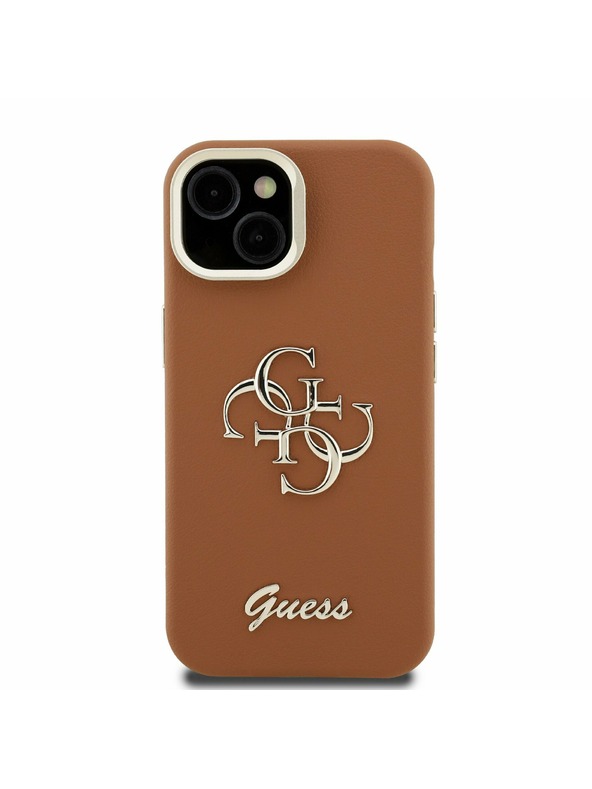 Guess Guess PU Grained 4G Logo Stand Zadnji ovitek za kamero za iPhone 13 Rjav