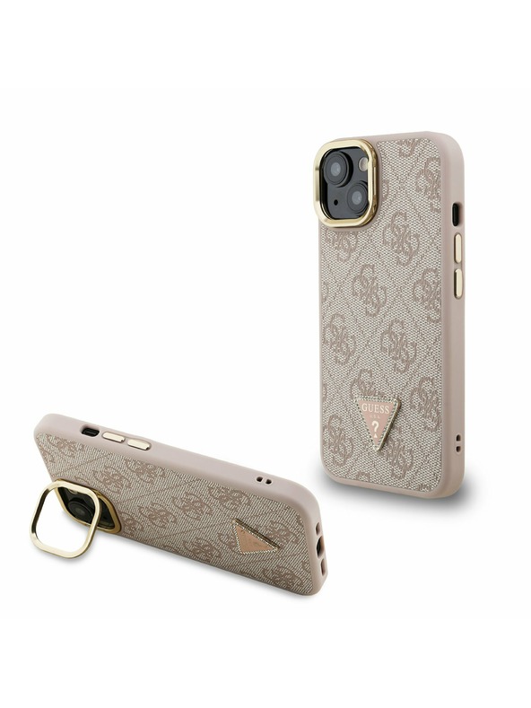 Guess Guess PU 4G Strass Trikotni Logo Stand Zadnji ovitek za kamero MagSafe za iPhone 13 Roza