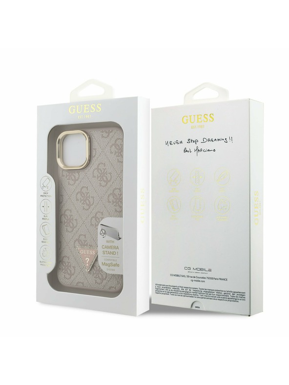 Guess Guess PU 4G Strass Trikotni Logo Stand Zadnji ovitek za kamero MagSafe za iPhone 13 Roza