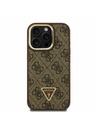 Guess Guess PU 4G Strass Trikotni Logo Stand Zadnji ovitek za kamero MagSafe za iPhone 15 Pro Rjav