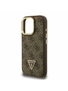Guess Guess PU 4G Strass Trikotni Logo Stand Zadnji ovitek za kamero MagSafe za iPhone 15 Pro Rjav