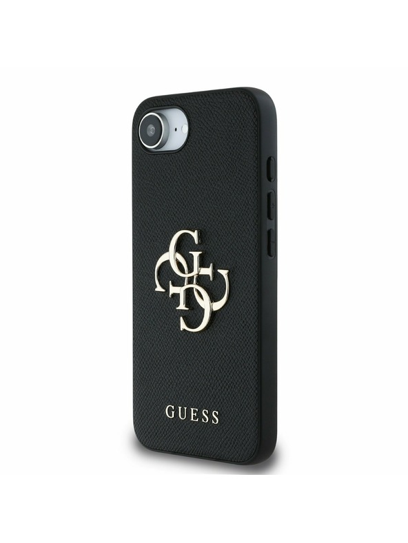 Guess Guess PU Grained 4G Kovinski Logo Zadnji ovitek za iPhone 16e Črn