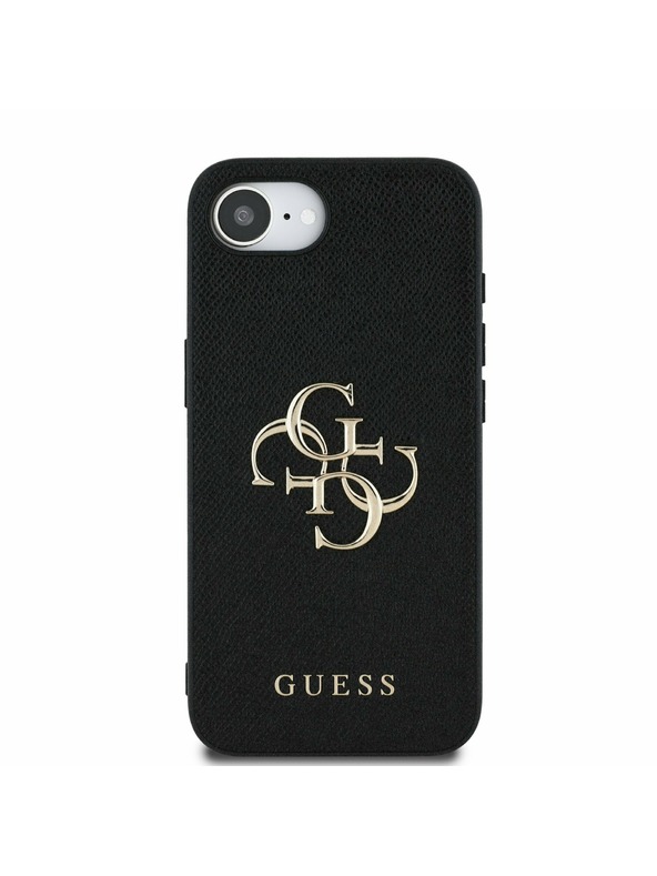 Guess Guess PU Grained 4G Kovinski Logo Zadnji ovitek za iPhone 16e Črn