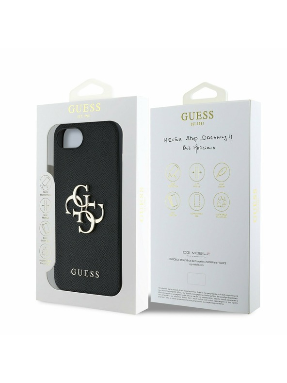 Guess Guess PU Grained 4G Kovinski Logo Zadnji ovitek za iPhone 16e Črn