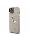 Guess Guess PU 4G Kovinski Logo Stand Zadnji ovitek za kamero za iPhone 15 Roza