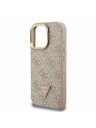 Guess Guess PU 4G Strass Trikotni Logo Stand Zadnji ovitek za kamero MagSafe za iPhone 16 Pro Roza