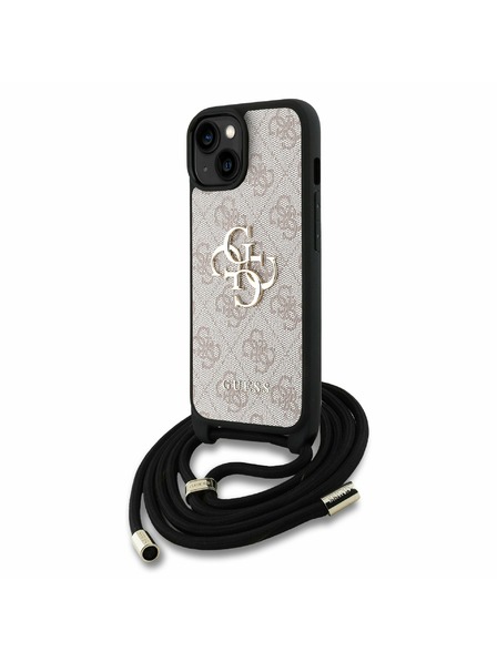 Guess Guess PU 4G Kovinski Logo Crossbody Trak Zadnji ovitek za iPhone 15 Roza