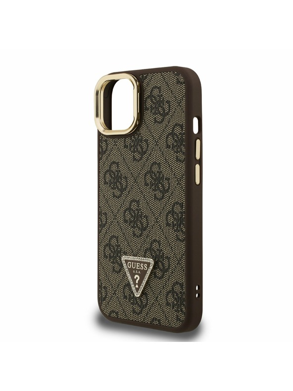 Guess Guess PU 4G Strass Trikotni Logo Stand Zadnji ovitek za kamero MagSafe za iPhone 13 Rjav