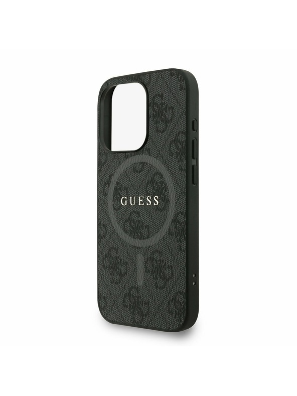 Guess Guess PU Usnje 4G Barvni kolobarji Trak MagSafe Zadnji ovitek za iPhone 15 Pro Črn