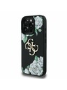 Guess Guess PU Grained Vrtnice 4G Kovinski Logo Zadnji ovitek za iPhone 16 Pro Črn